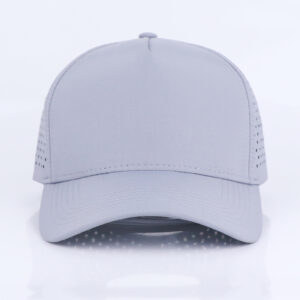 5 Panel Gray Hat Blank Laser Cut Hole Perforated Baseball Cap
