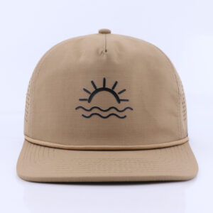 5 Panel Khaki Unstructured Style Laser Cut Hole Perforated Snapback Cap