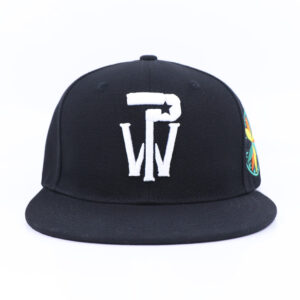6 Panel Black Baseball Cap Custom Embroidered Logo