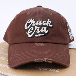 6 Panel Brown Unstructured Polyester Ripped Custom Embroidered Logo Dad Hat