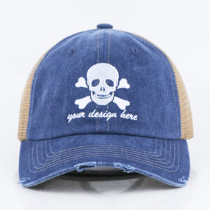 6 Panel Printed Logo Curved Brim Denim Trucker Hat