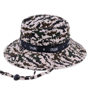 All Over Printed Double-Side Camouflage Polyester Bucket Hat With Rope Wide Brim Camo